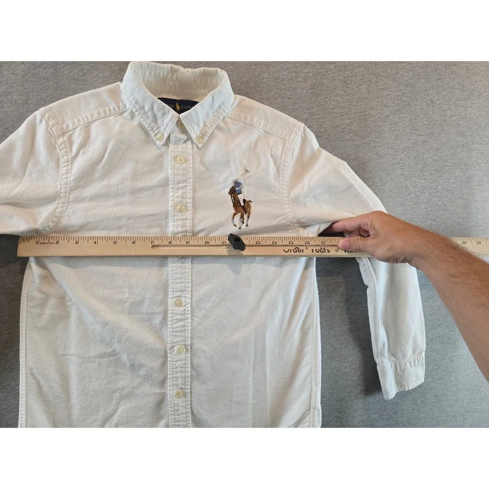 Ralph Lauren Button Down Shirt Boys M 10-12 White Big Pony Oxford Long Sleeve